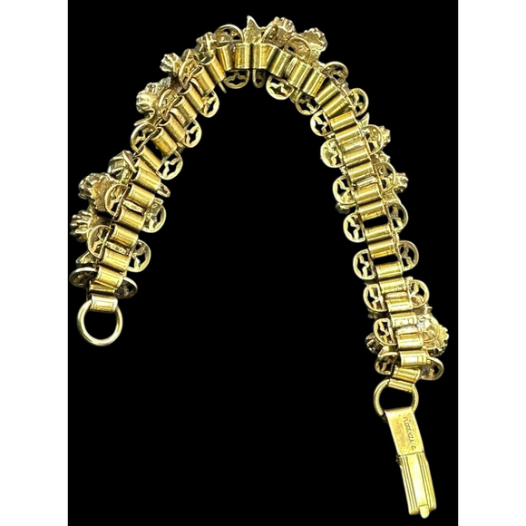 Signed Florenza Bracelet with AB Rhinestones and Faux Pearls 24k gold plated - Picture 2 of 6